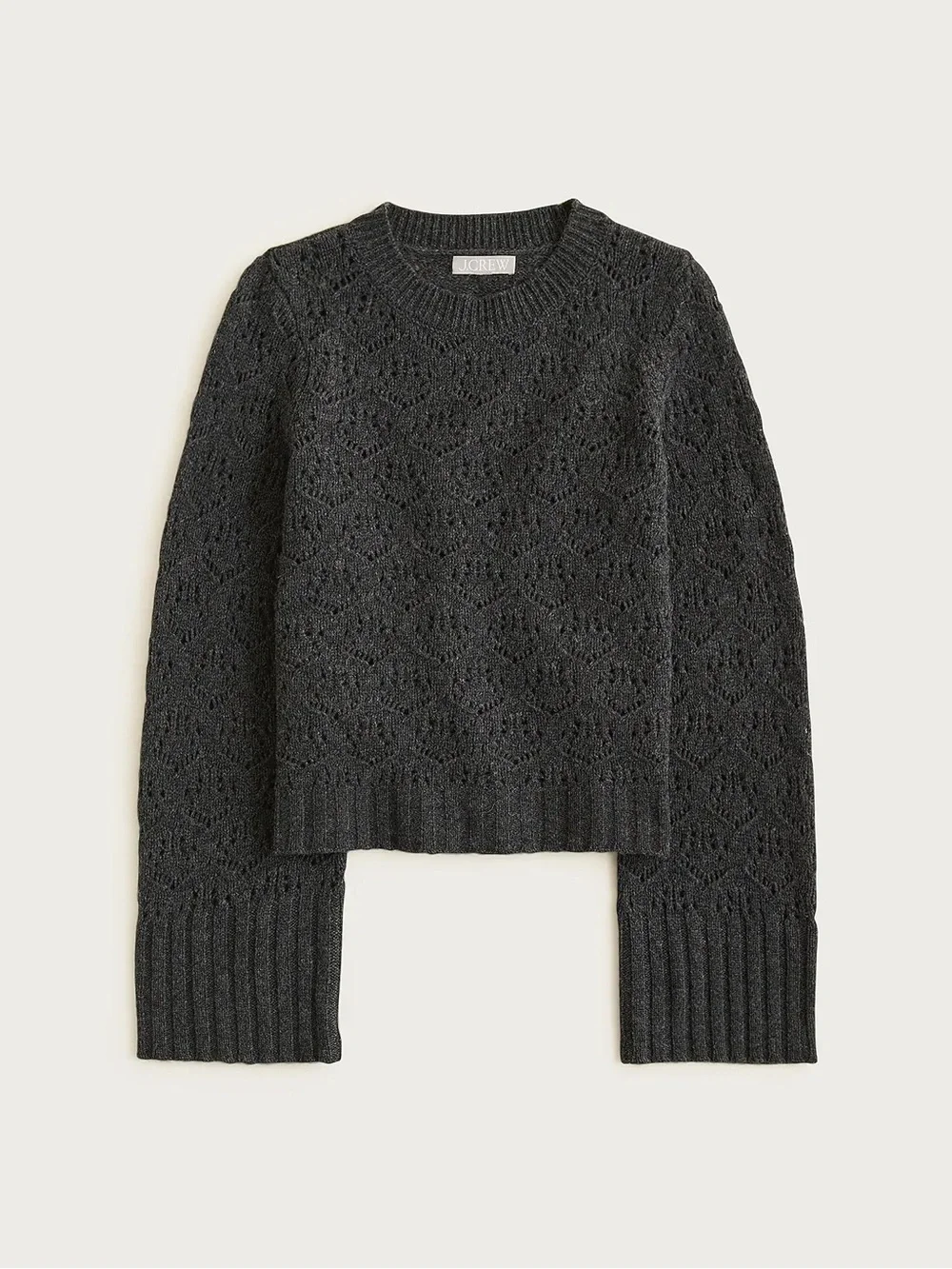 J. Crew Wide-sleeve pointelle crewneck sweater in merino wool XXS